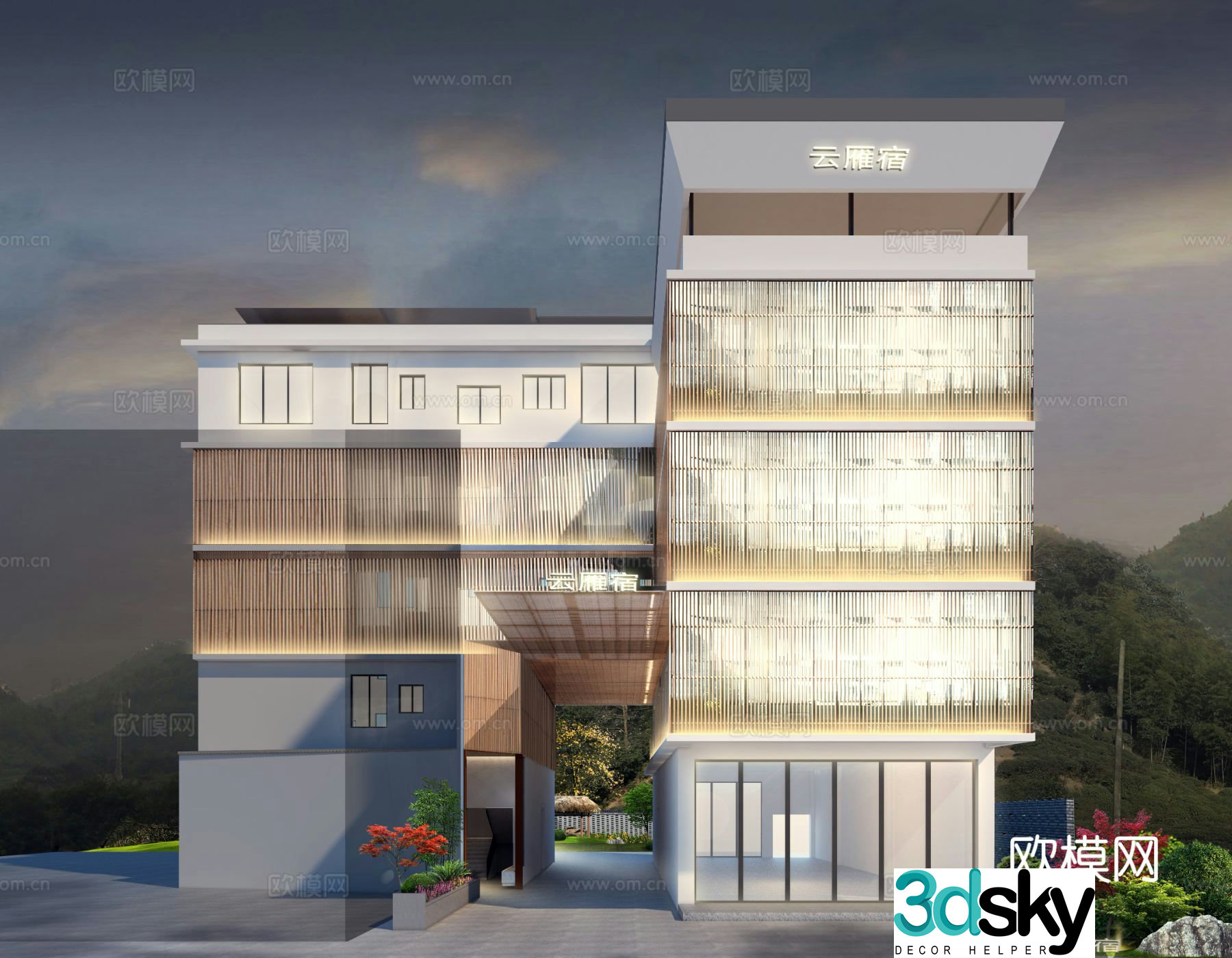 Modern B&B exterior facade 3D model