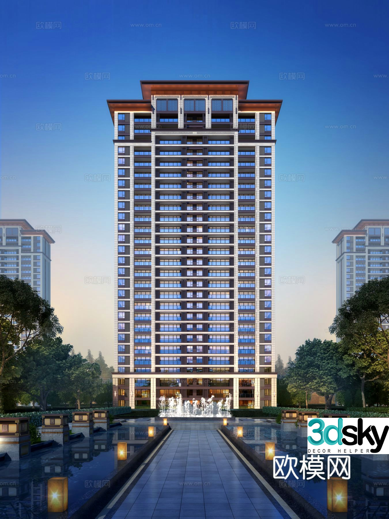 3D model of high-rise residential building exterior