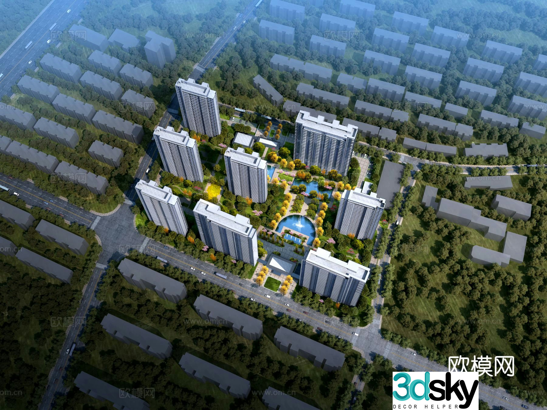 Residential aerial view 3d model