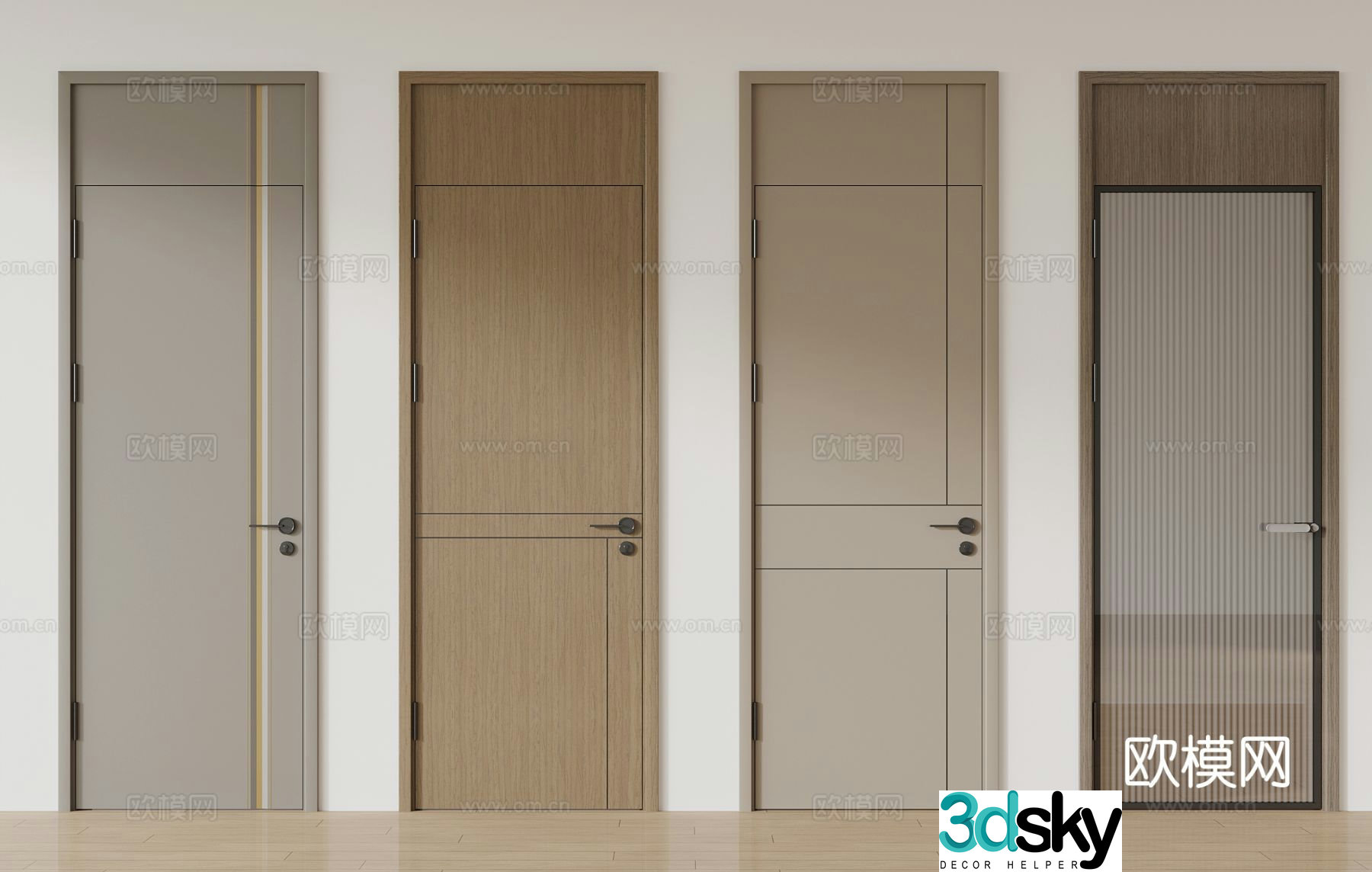 New Chinese style single door room door bedroom door glass door 3d model
