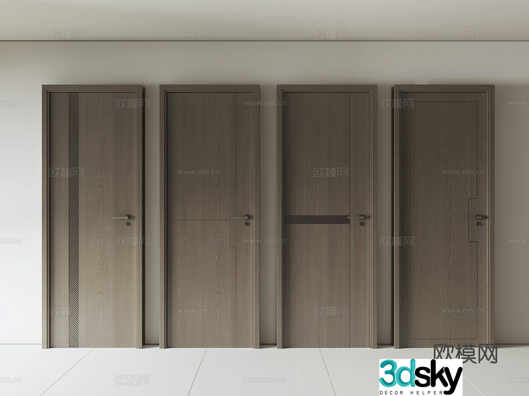New Chinese style door bedroom door swing door 3d model