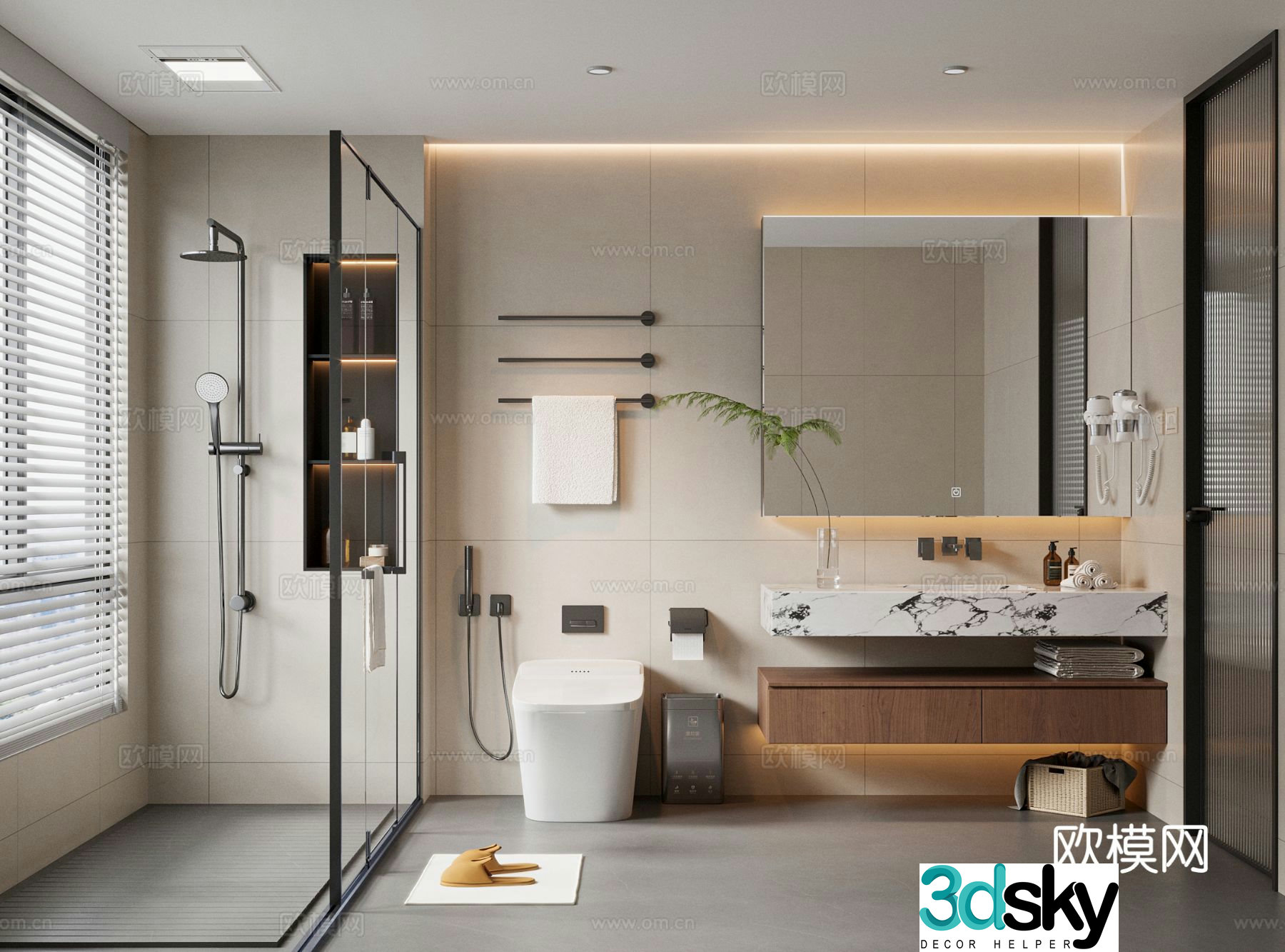 Cream style bathroom bathroom 3d model