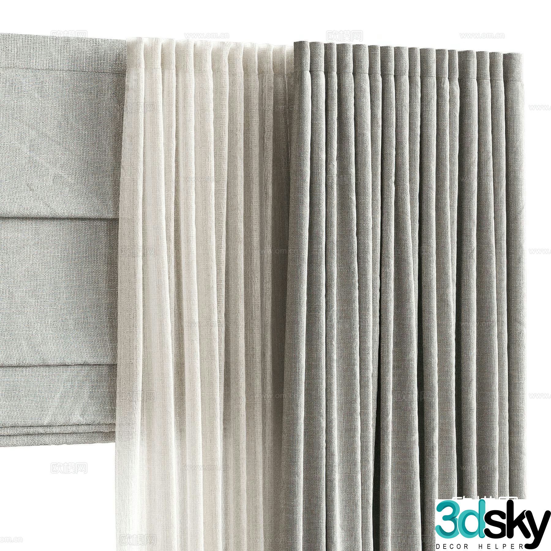 Modern curtains window screen 3d model