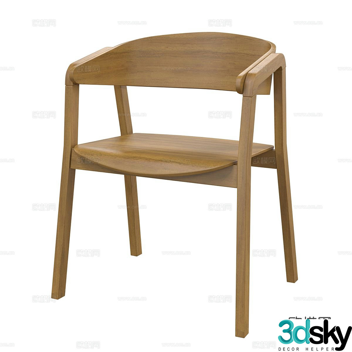 Nordic simple chair wooden chair single chair 3d model