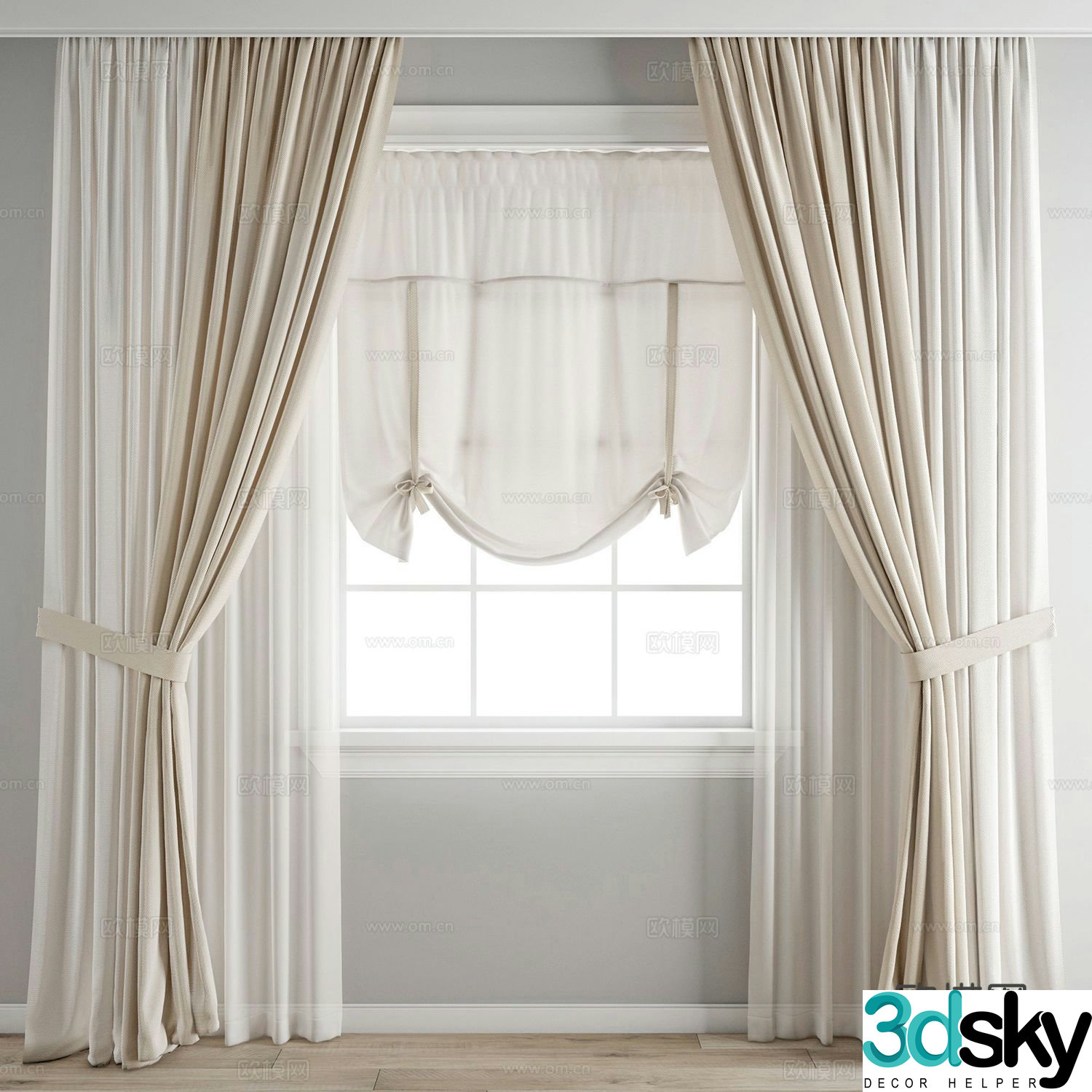 Modern curtains window screen 3d model