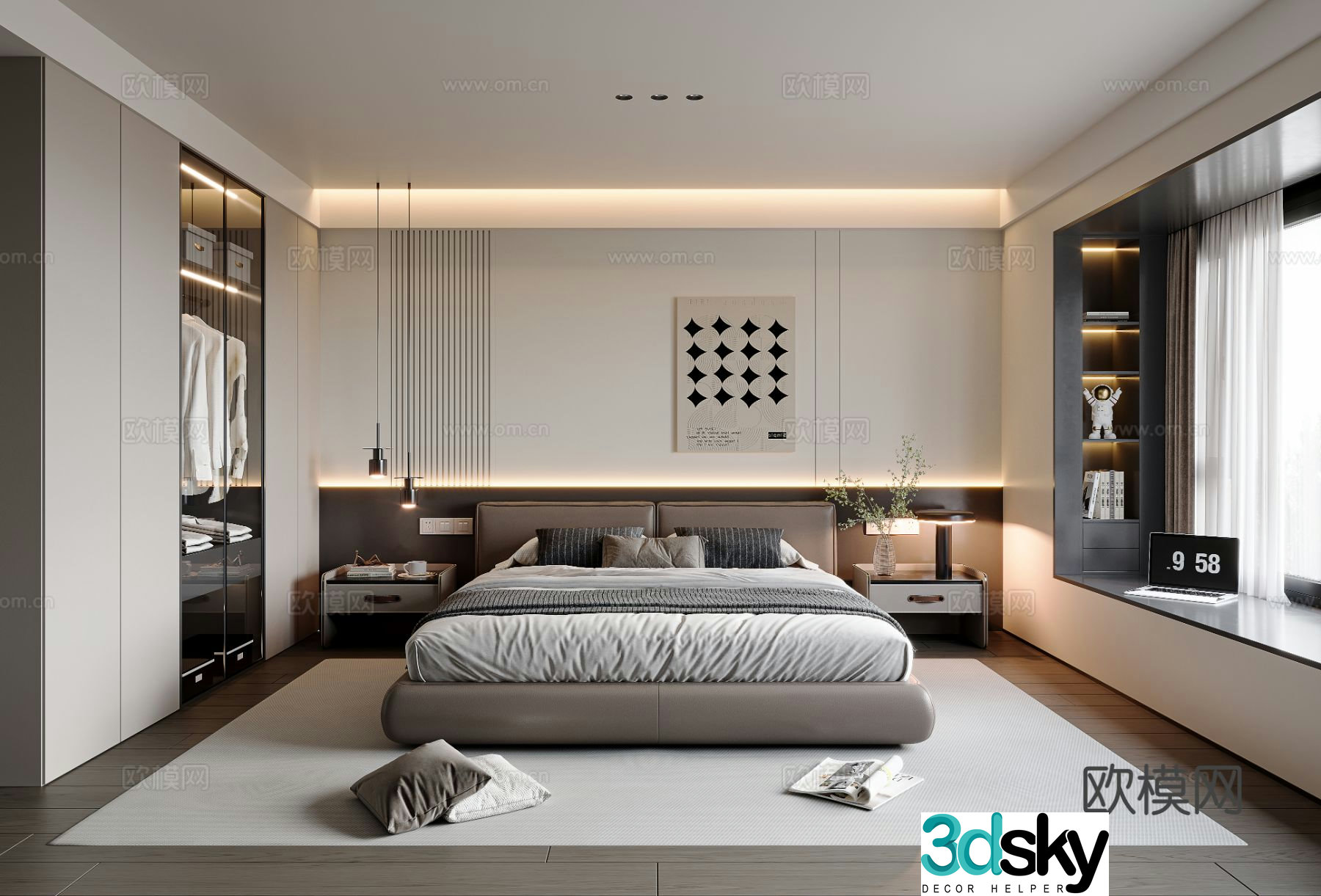 Modern bedroom master bedroom bay window bedroom 3d model