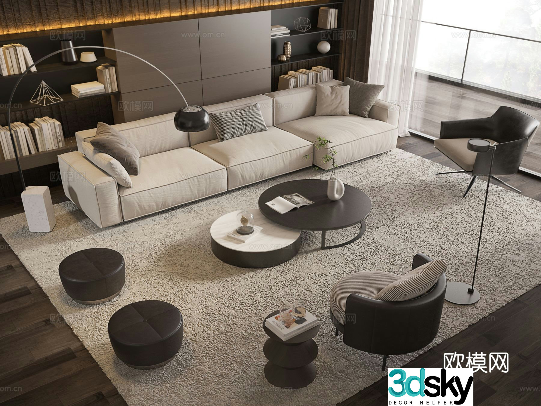 Modern sofa coffee table modular sofa 3d model