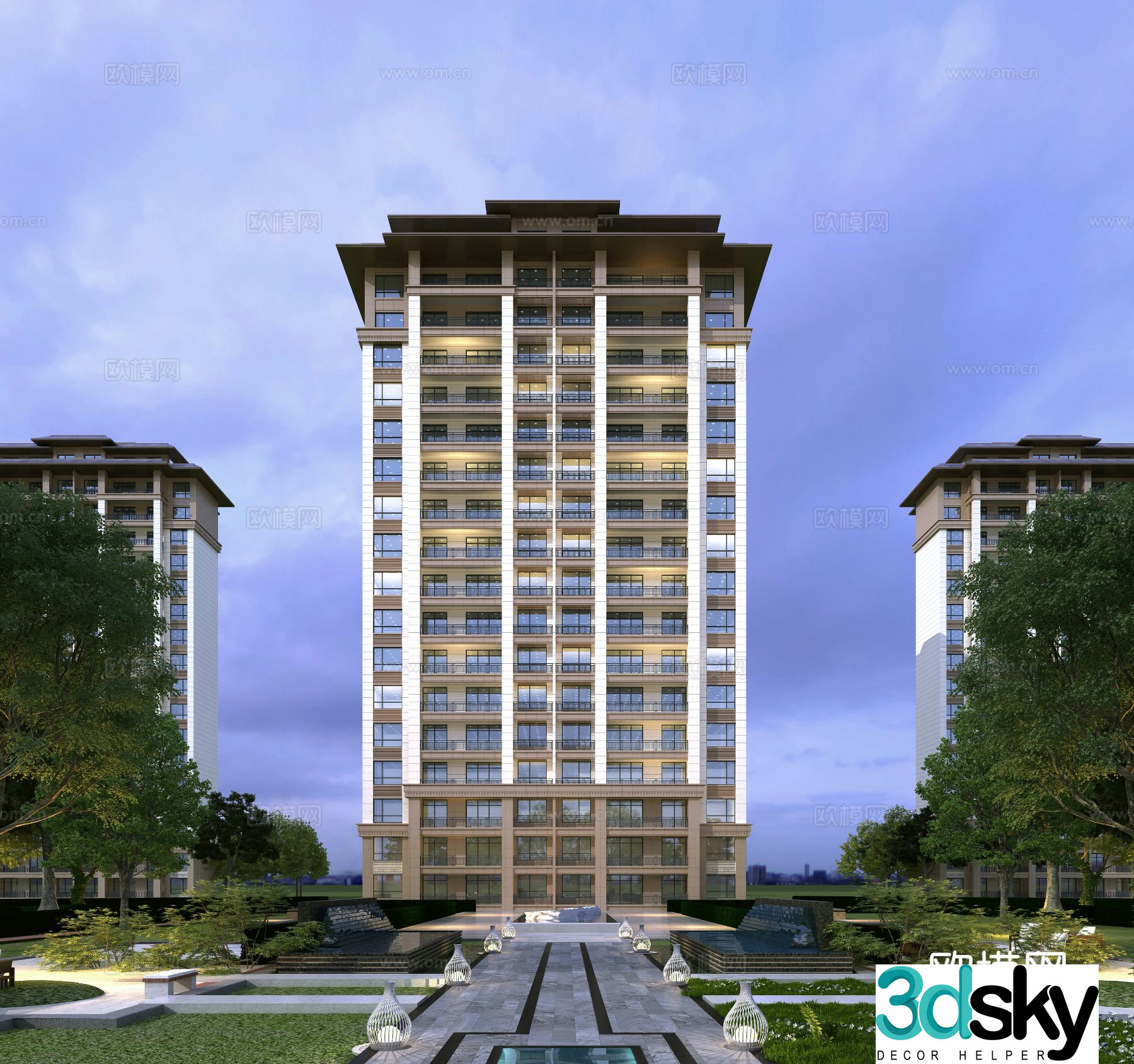 New Asia New Chinese style high-rise residential building exterior 3D model