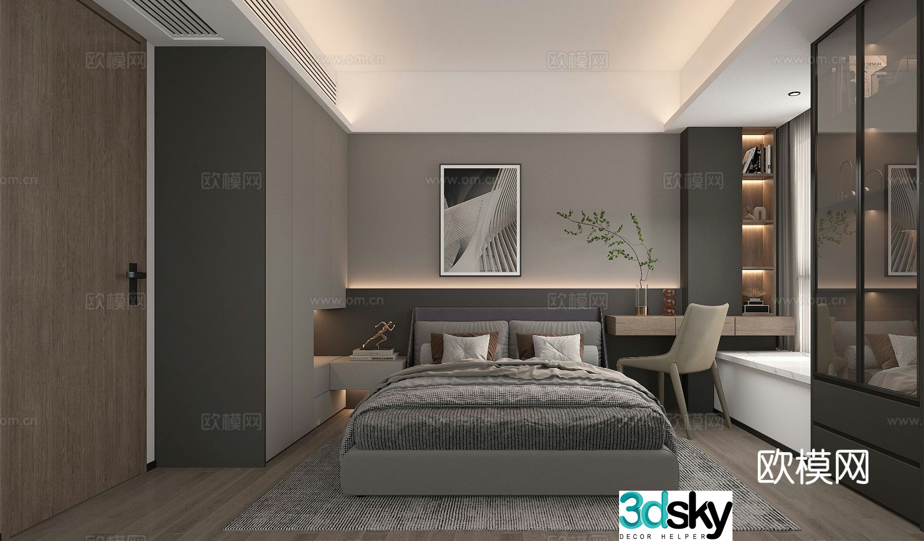 Modern minimalist bedroom second bedroom 3D model