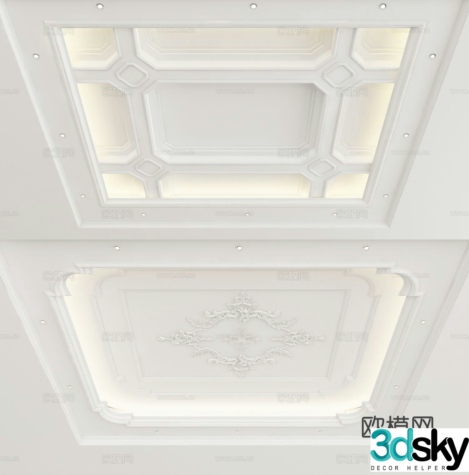 European style ceiling white carved ceiling 3d model