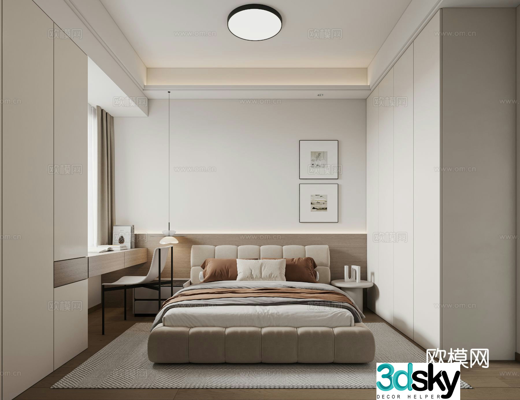 Modern minimalist bedroom second bedroom 3D model