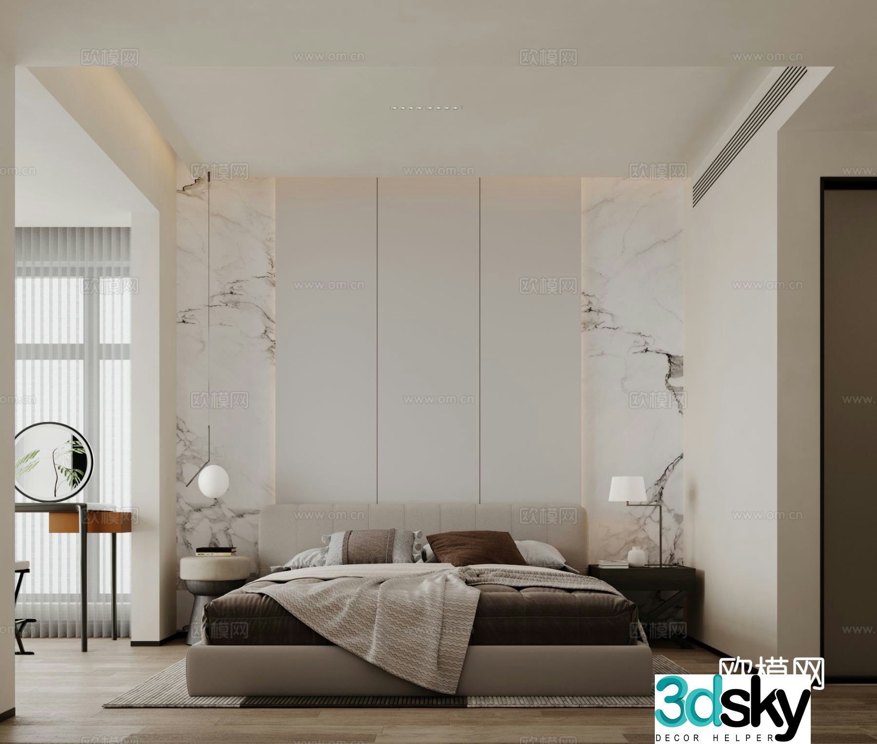 Modern minimalist bedroom second bedroom study 3D model