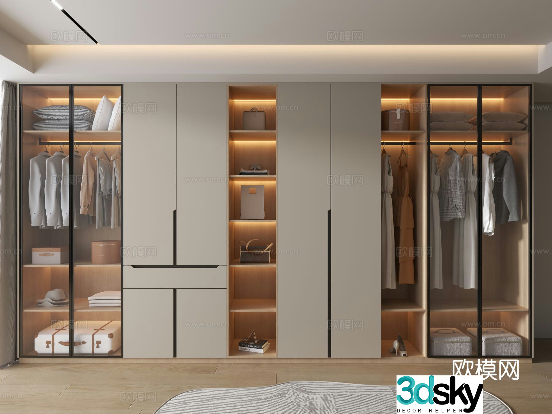 Modern wardrobe full wall wardrobe custom cabinet 3d model