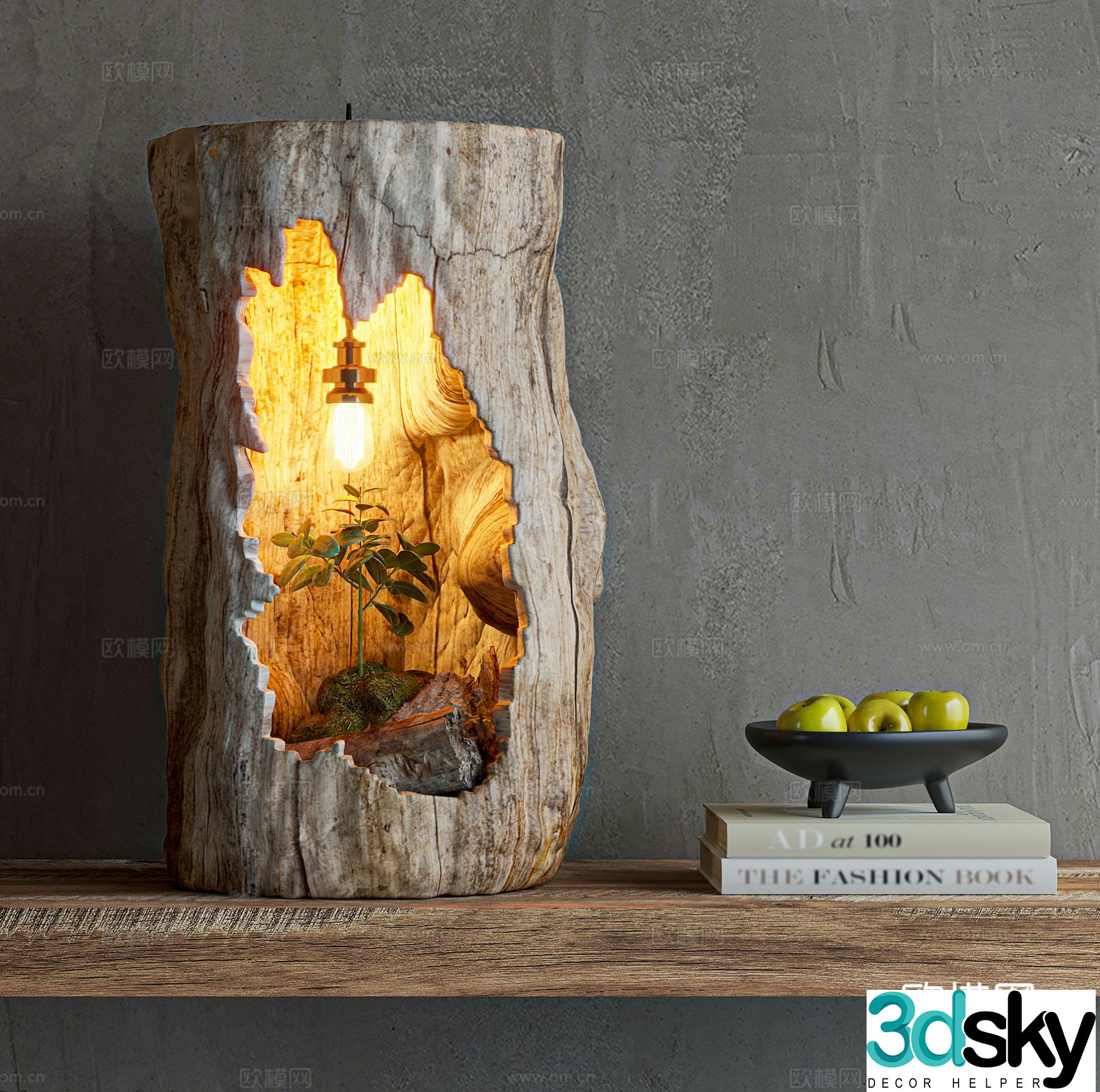 Wabi-sabi desk lamp tree carving ambient light 3d model