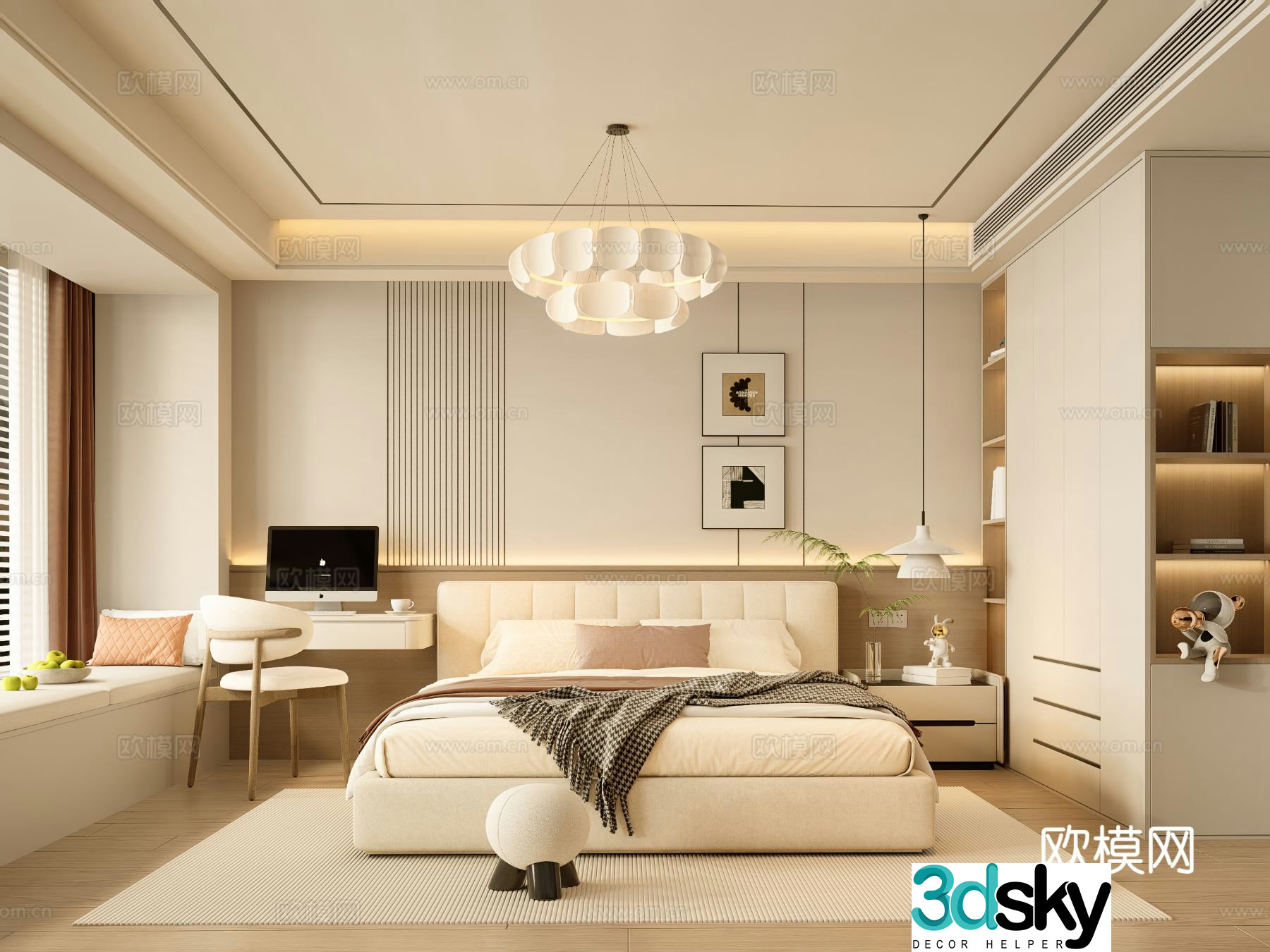 Cream style bedroom master bedroom 3d model