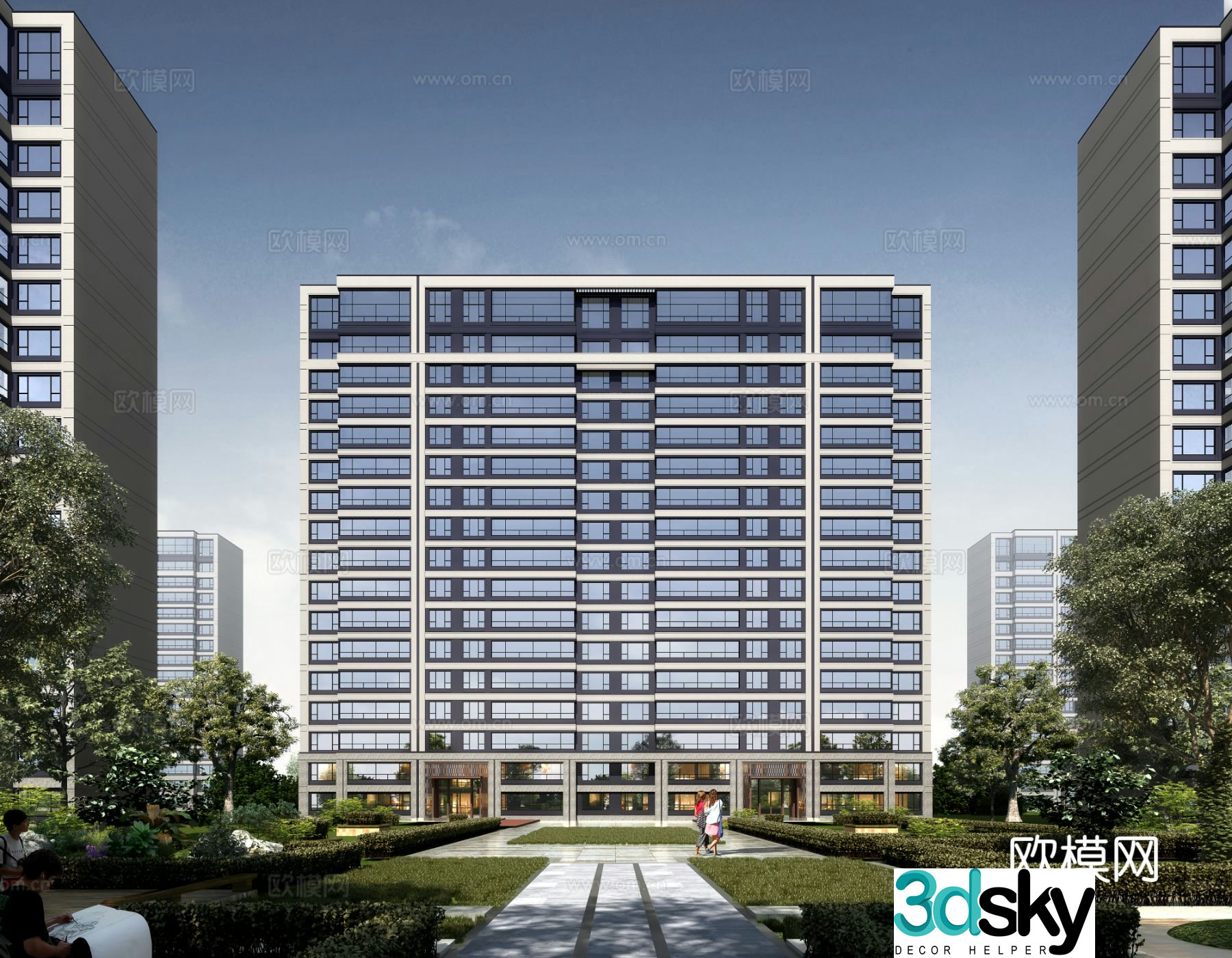 Multi-story residential building exterior 3D model