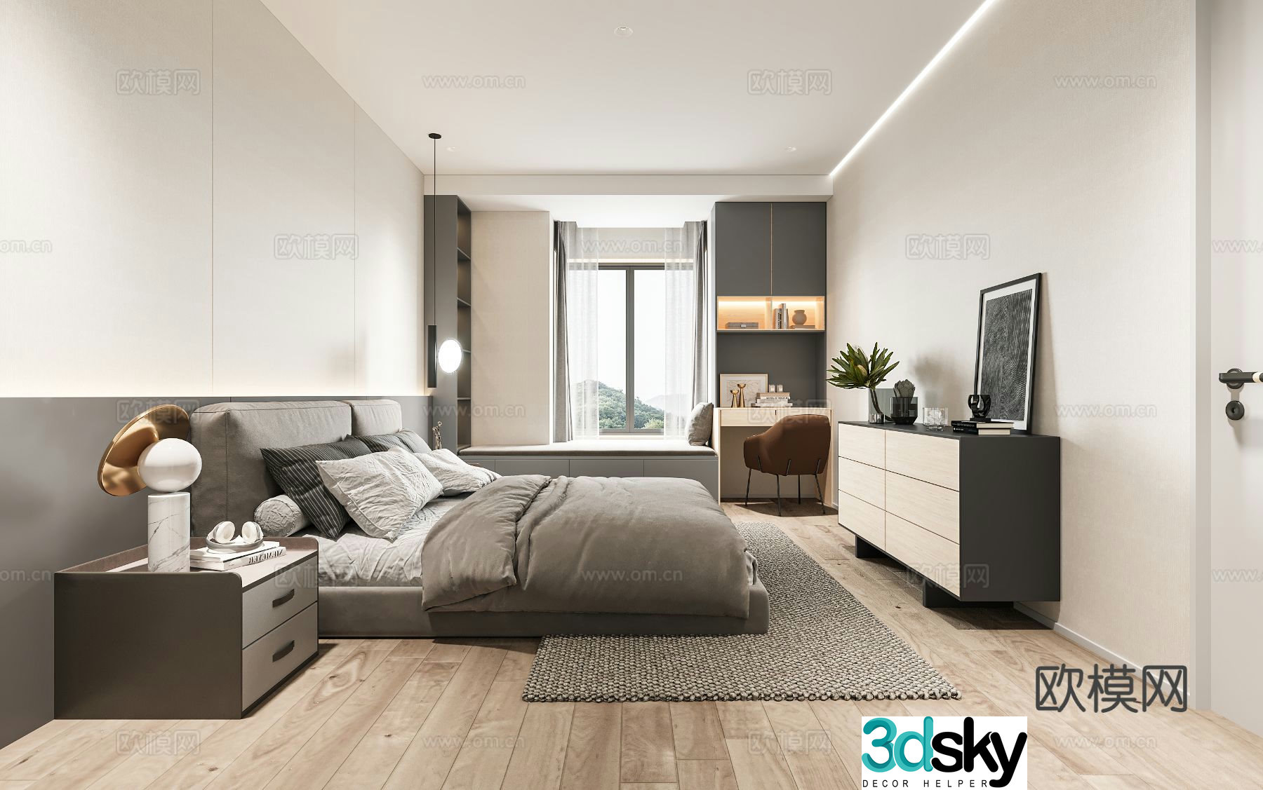 Modern minimalist bedroom master bedroom 3d model