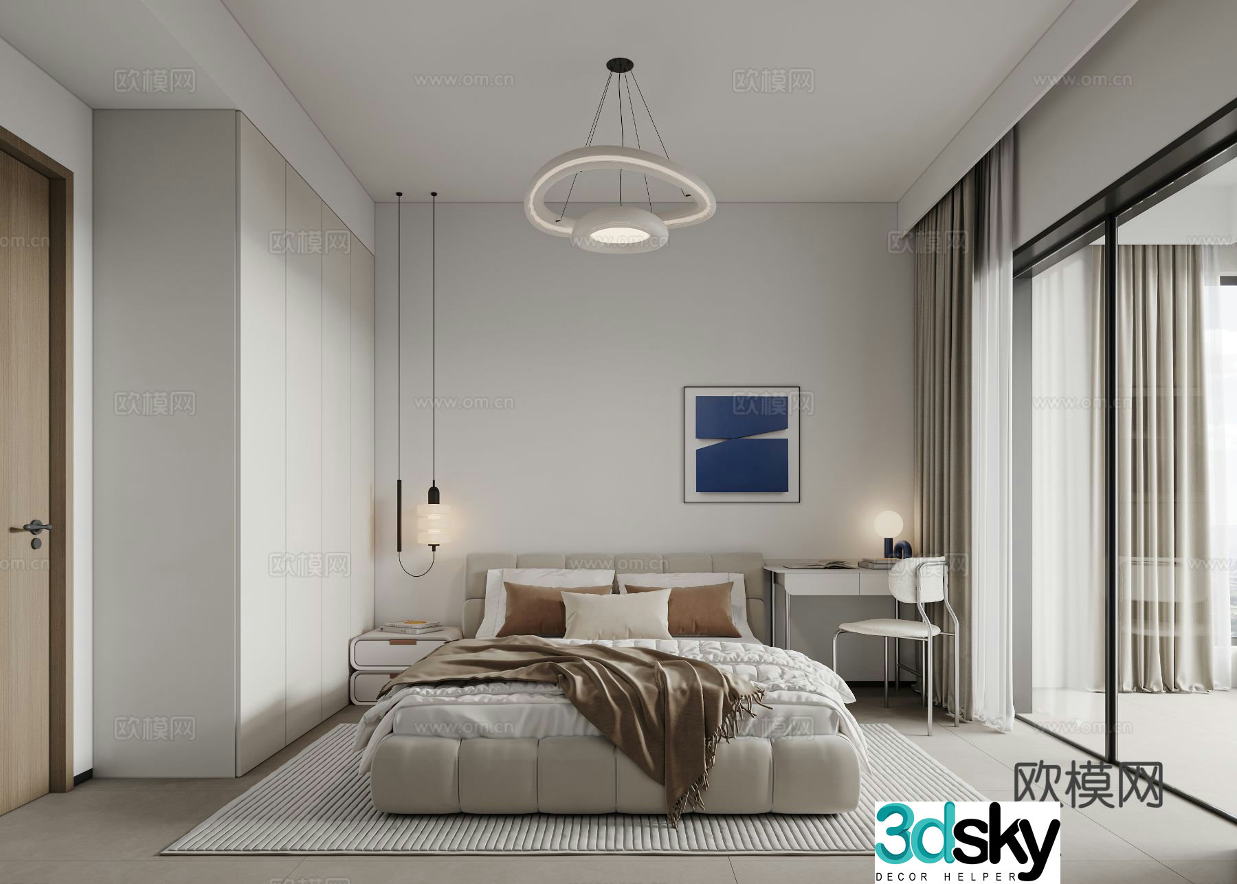 Modern minimalist bedroom second bedroom 3D model