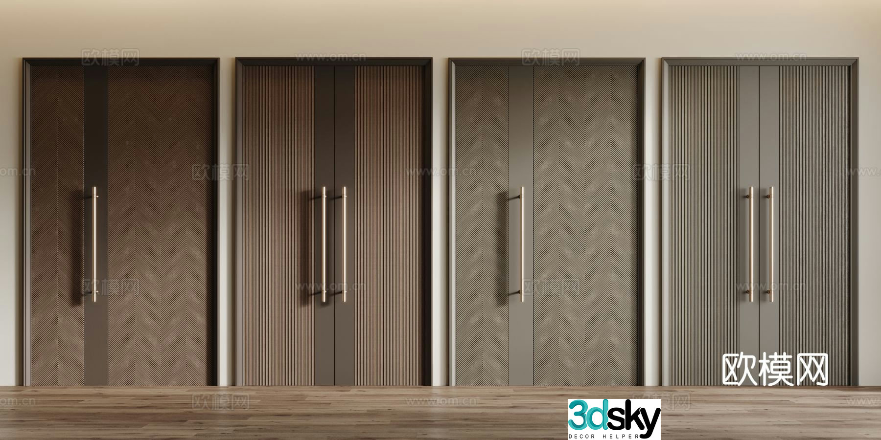 Modern double door private room door swing door wooden door 3d model