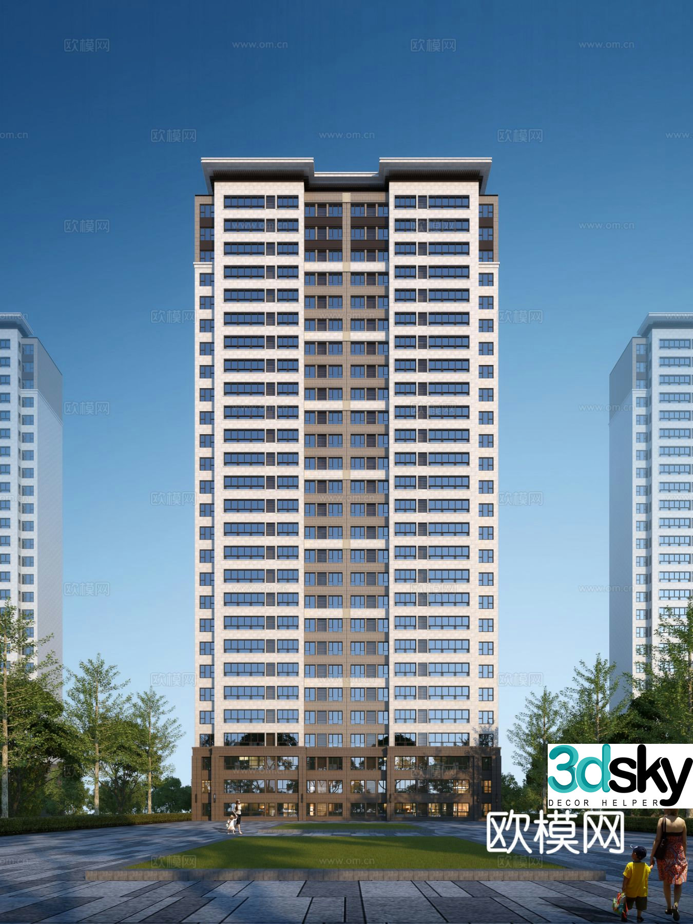 New Chinese style high-rise residential building exterior 3D model