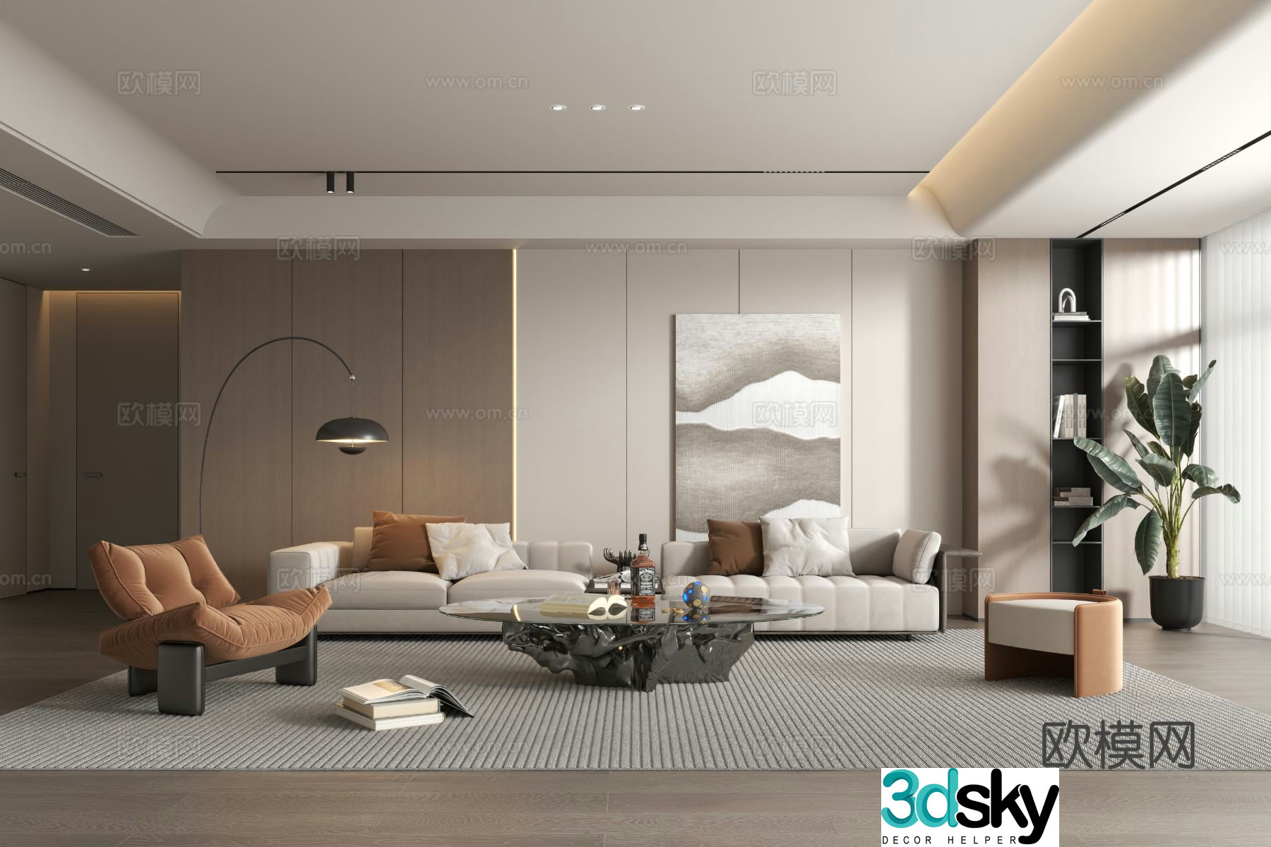 Modern minimalist living room 3d model