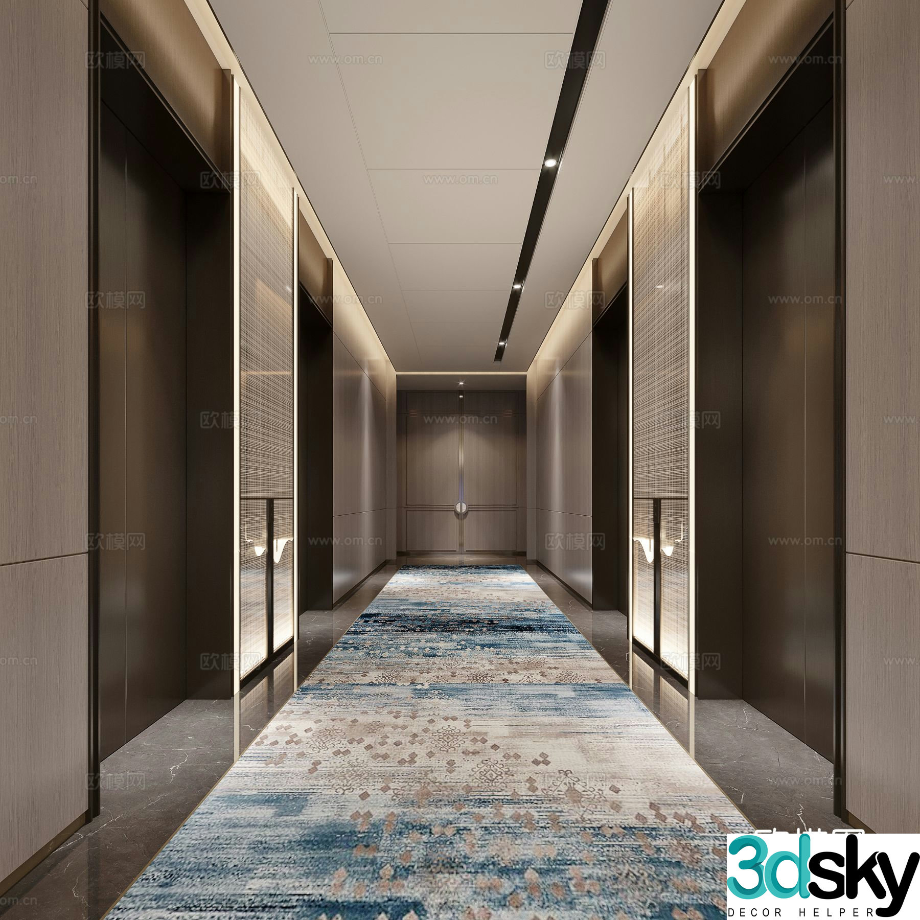 Modern elevator hall hotel corridor corridor 3d model