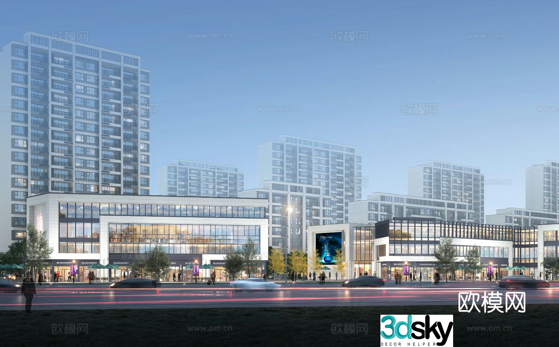 3D model of commercial streets along the street