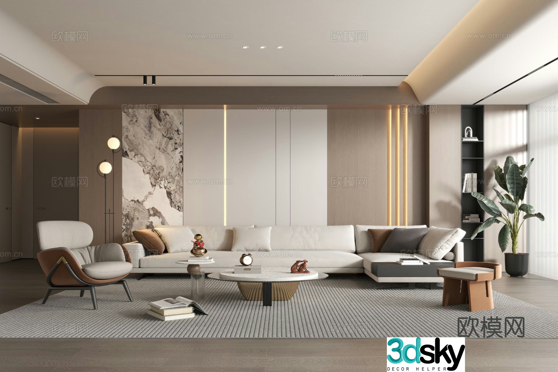 Modern minimalist living room 3d model