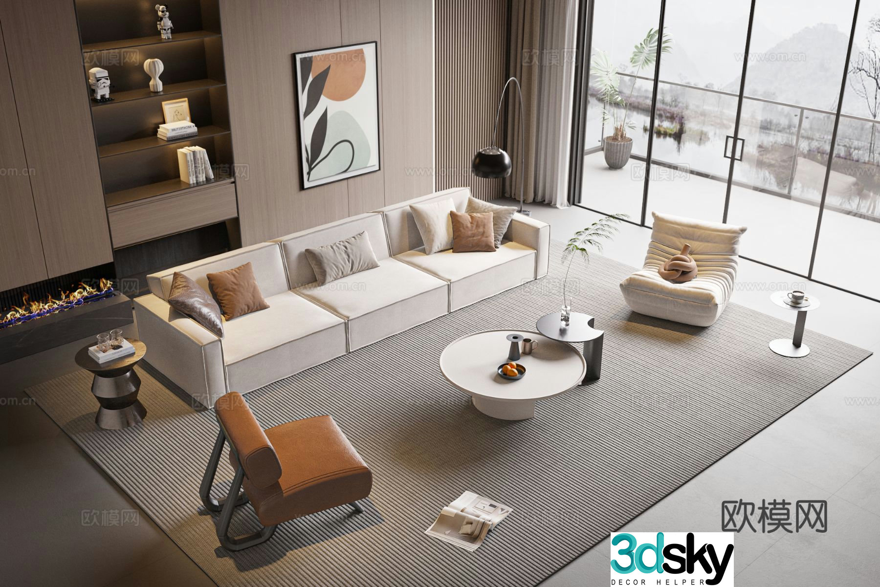 Modern square sofa coffee table combination sofa 3d model