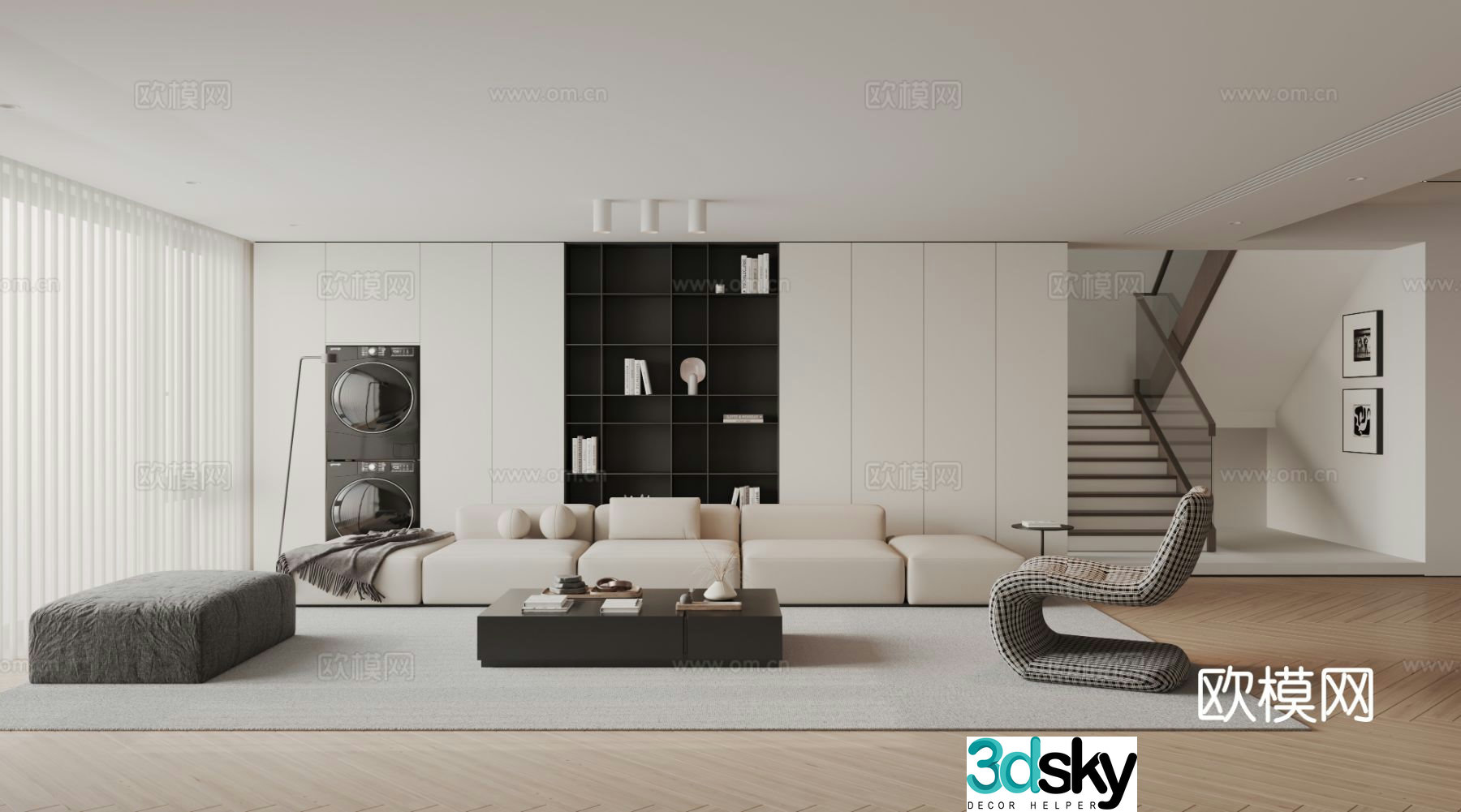 Modern minimalist living room 3d model