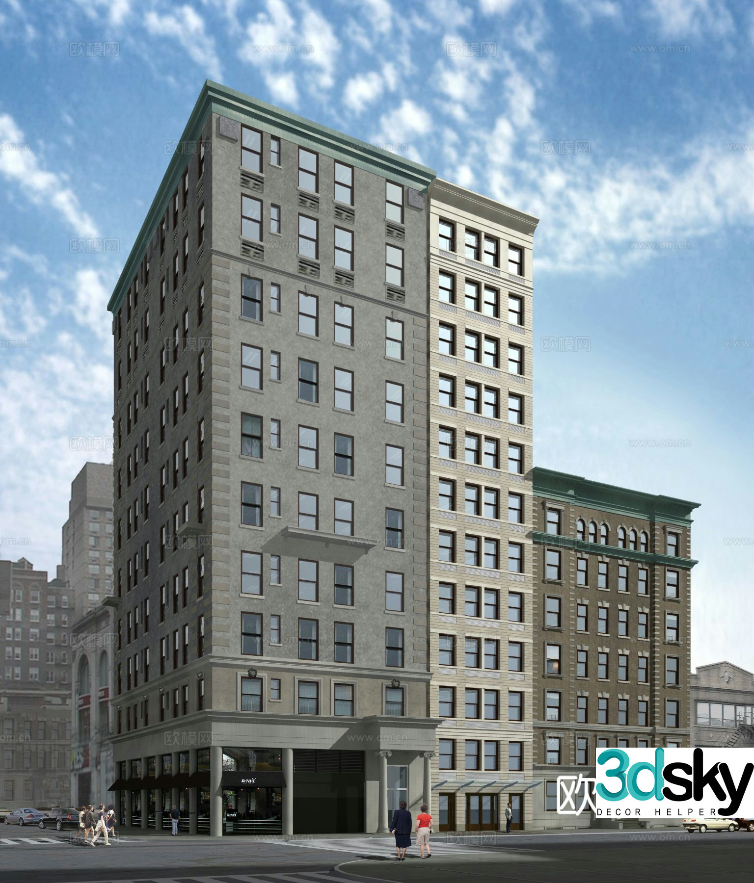 Multi-story public building office building appearance 3D model