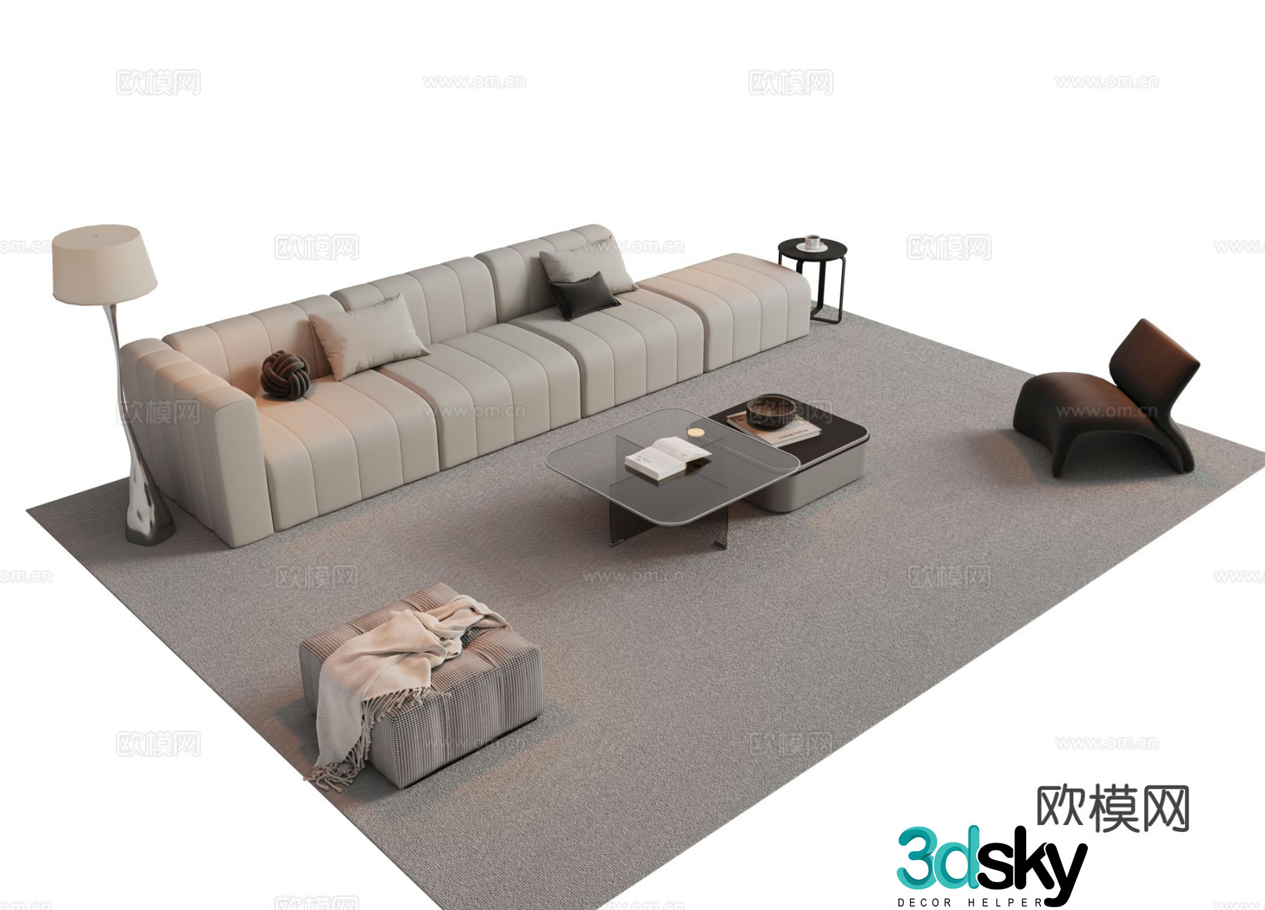 Italian sofa coffee table combination sofa 3D model