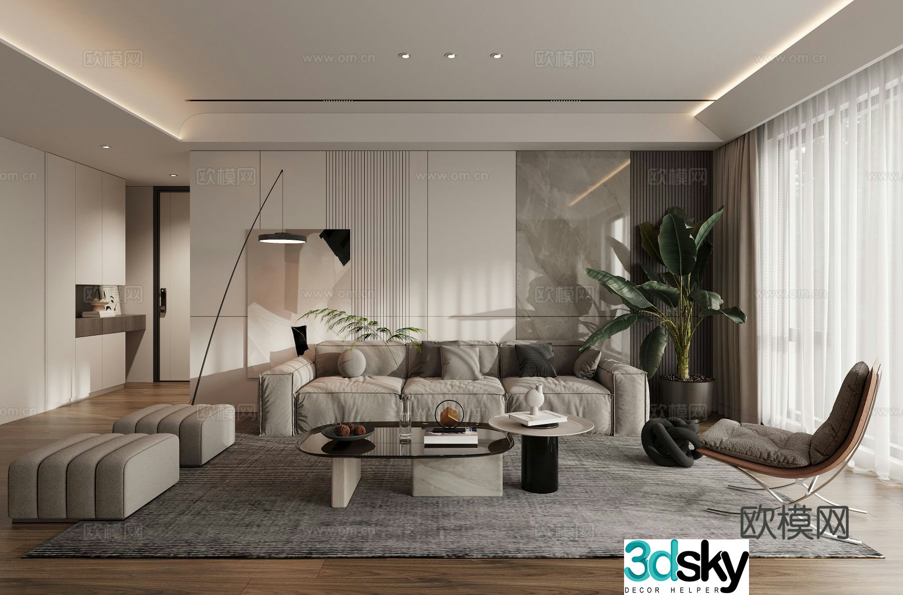 Advanced gray living room 3d model