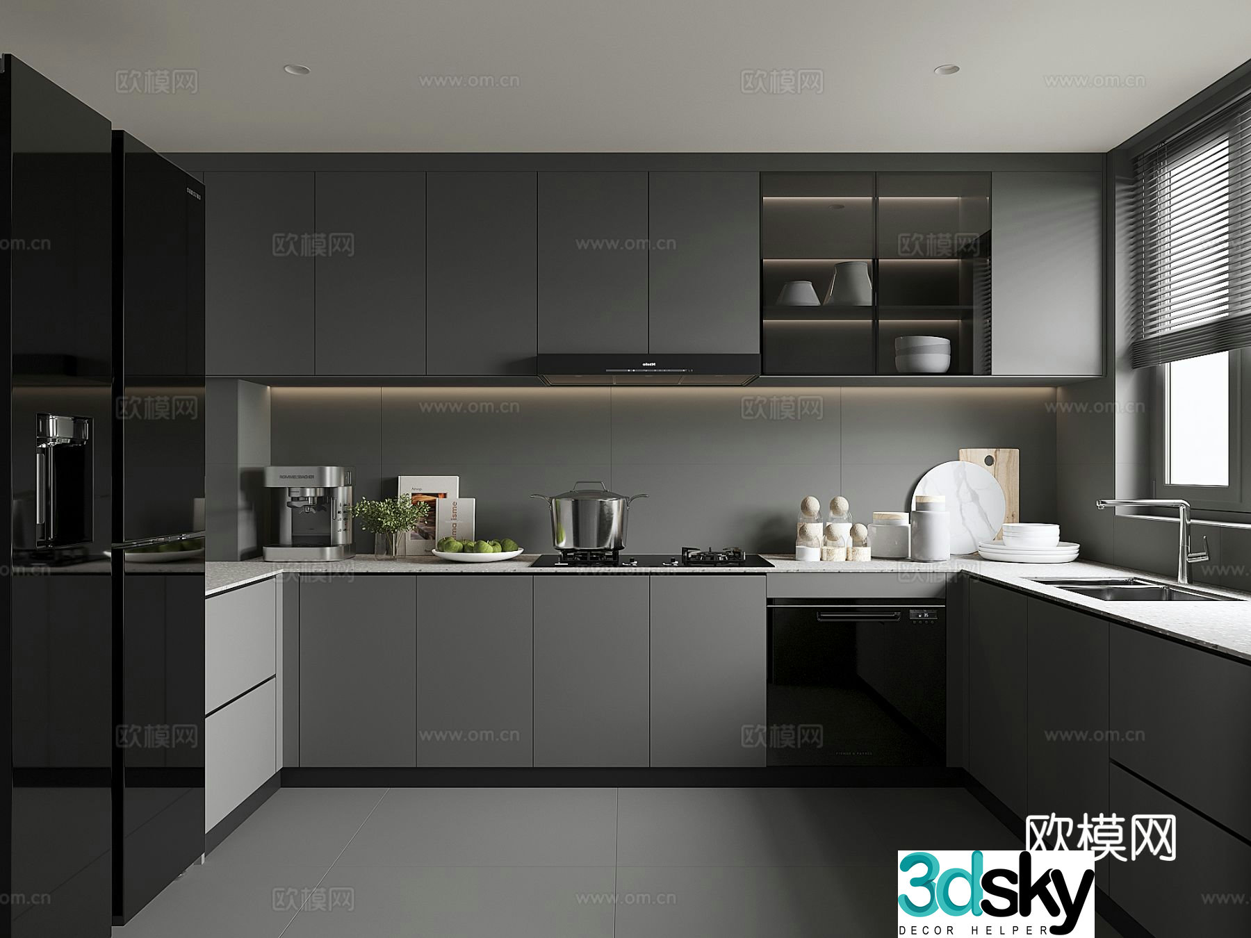 Premium gray kitchen 3d model