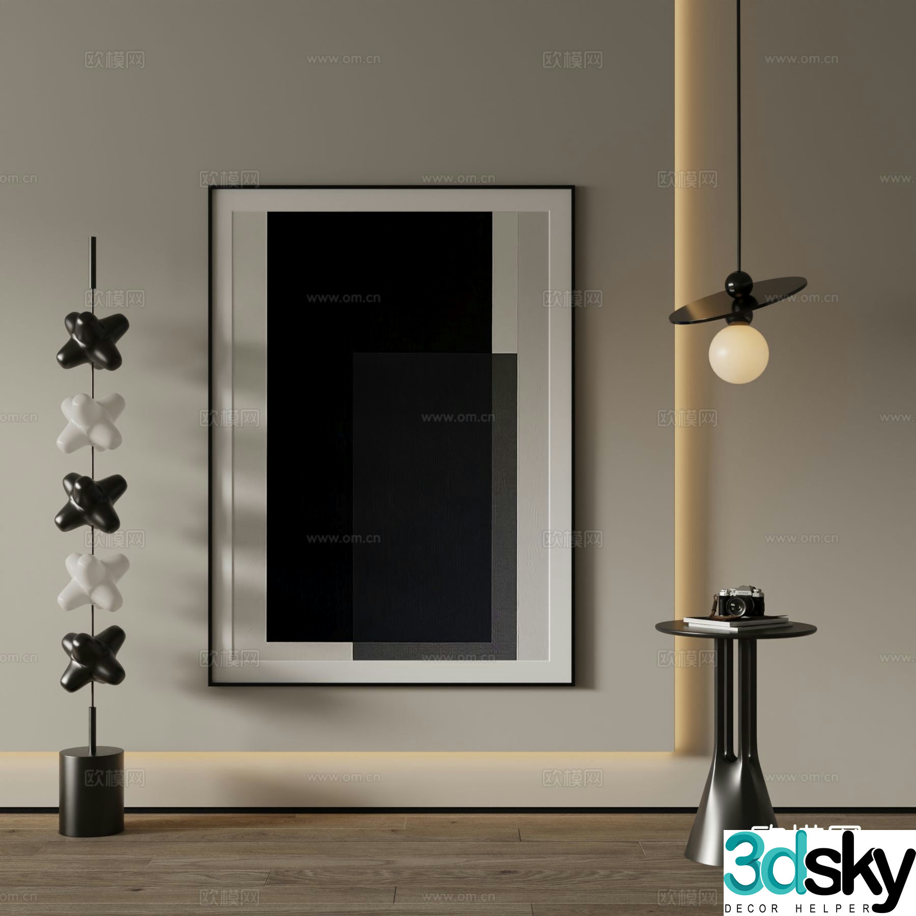 Modern decorative painting black and white hanging painting 3d model