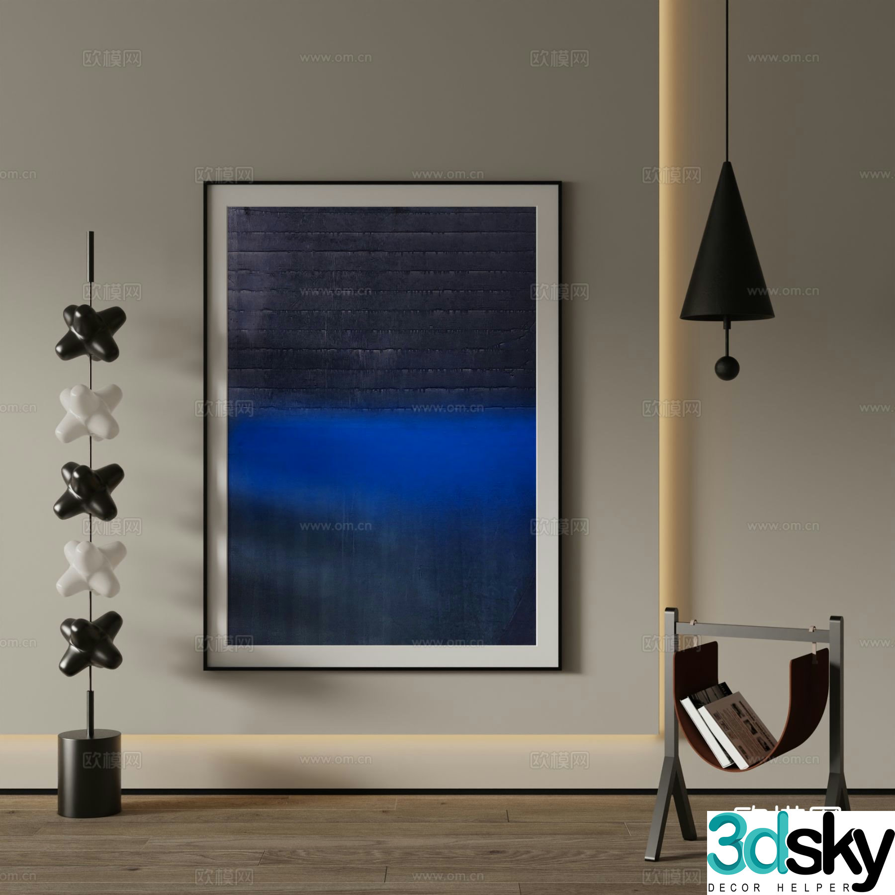 Modern decorative painting blue hanging painting 3d model
