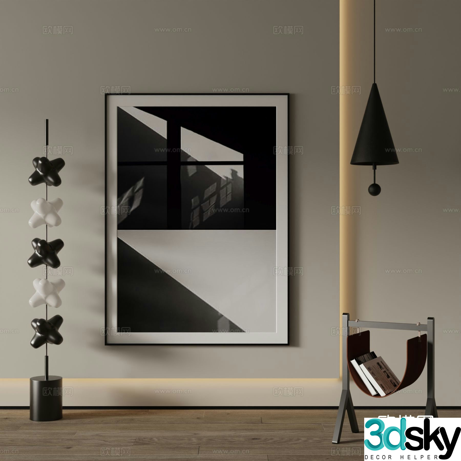 Modern decorative painting black and white hanging painting 3d model
