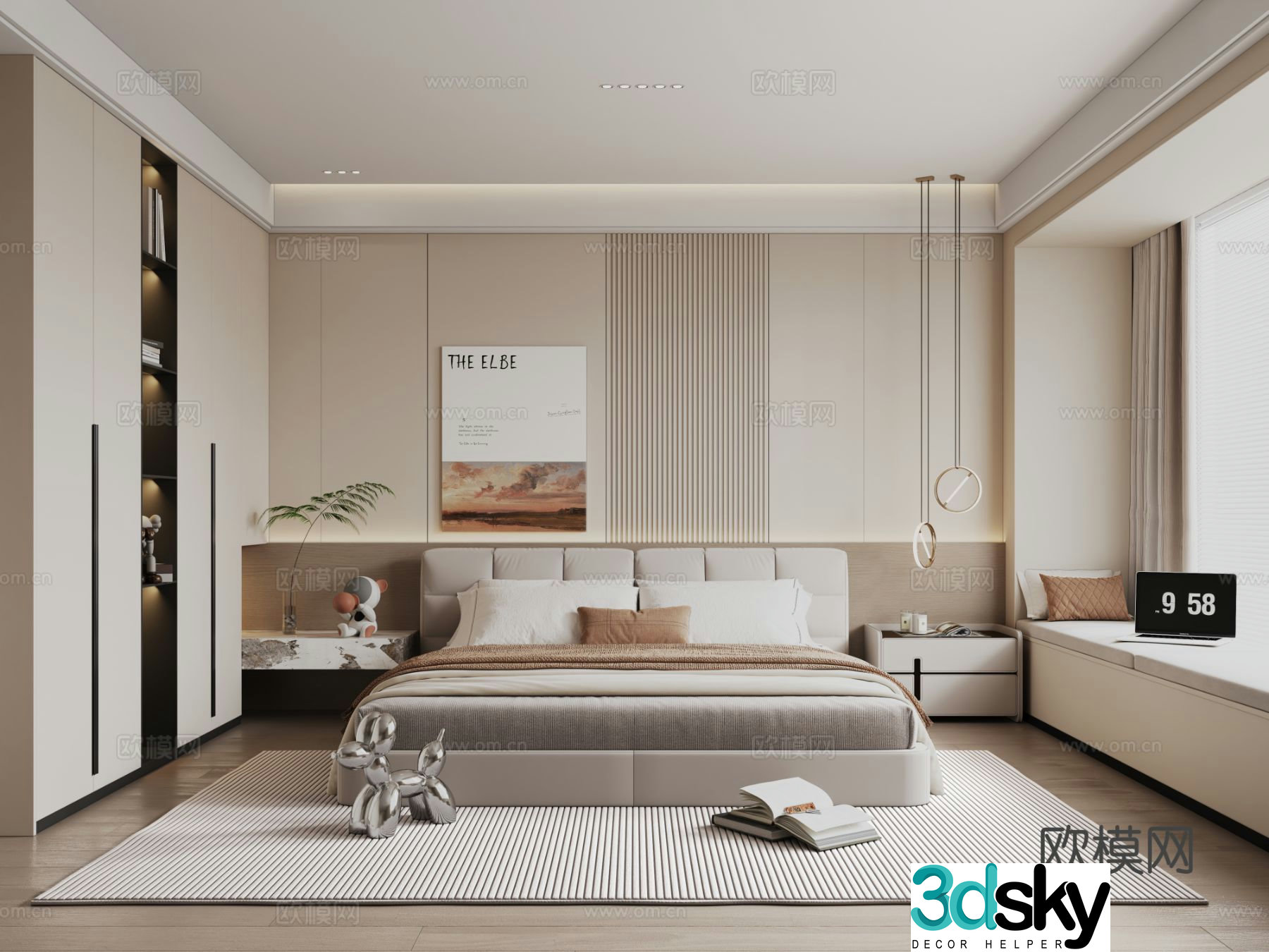 Modern minimalist bedroom 3d model