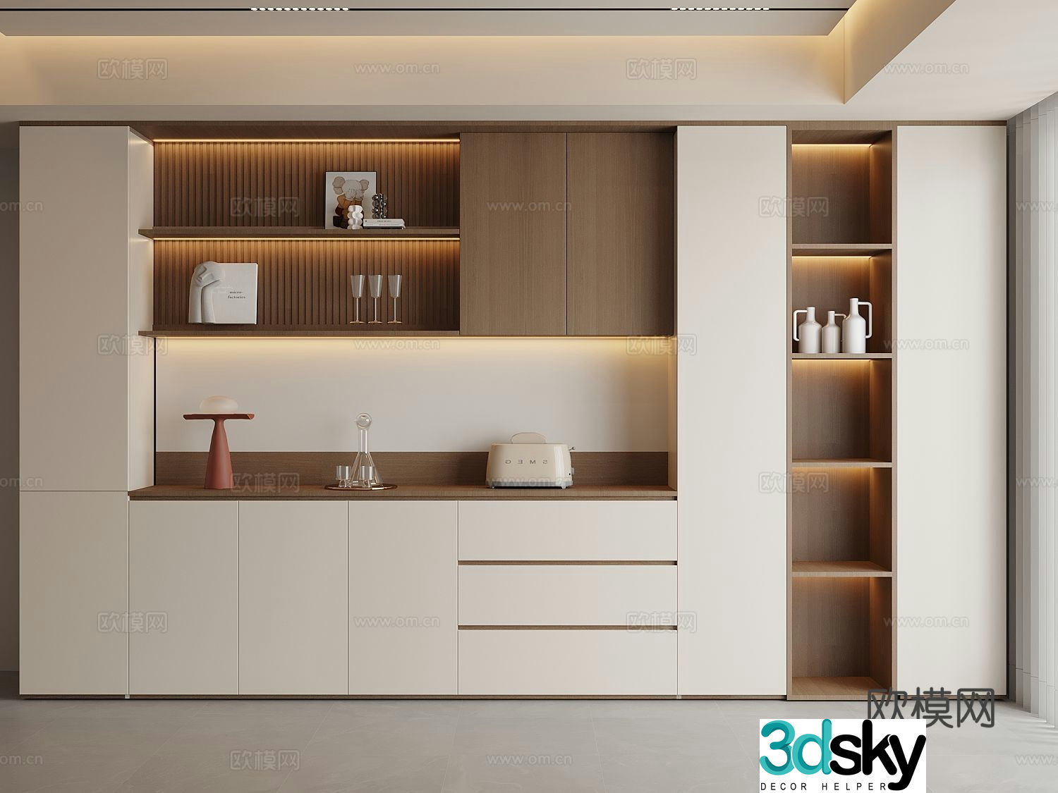 Creamy sideboard wine cabinet 3d model