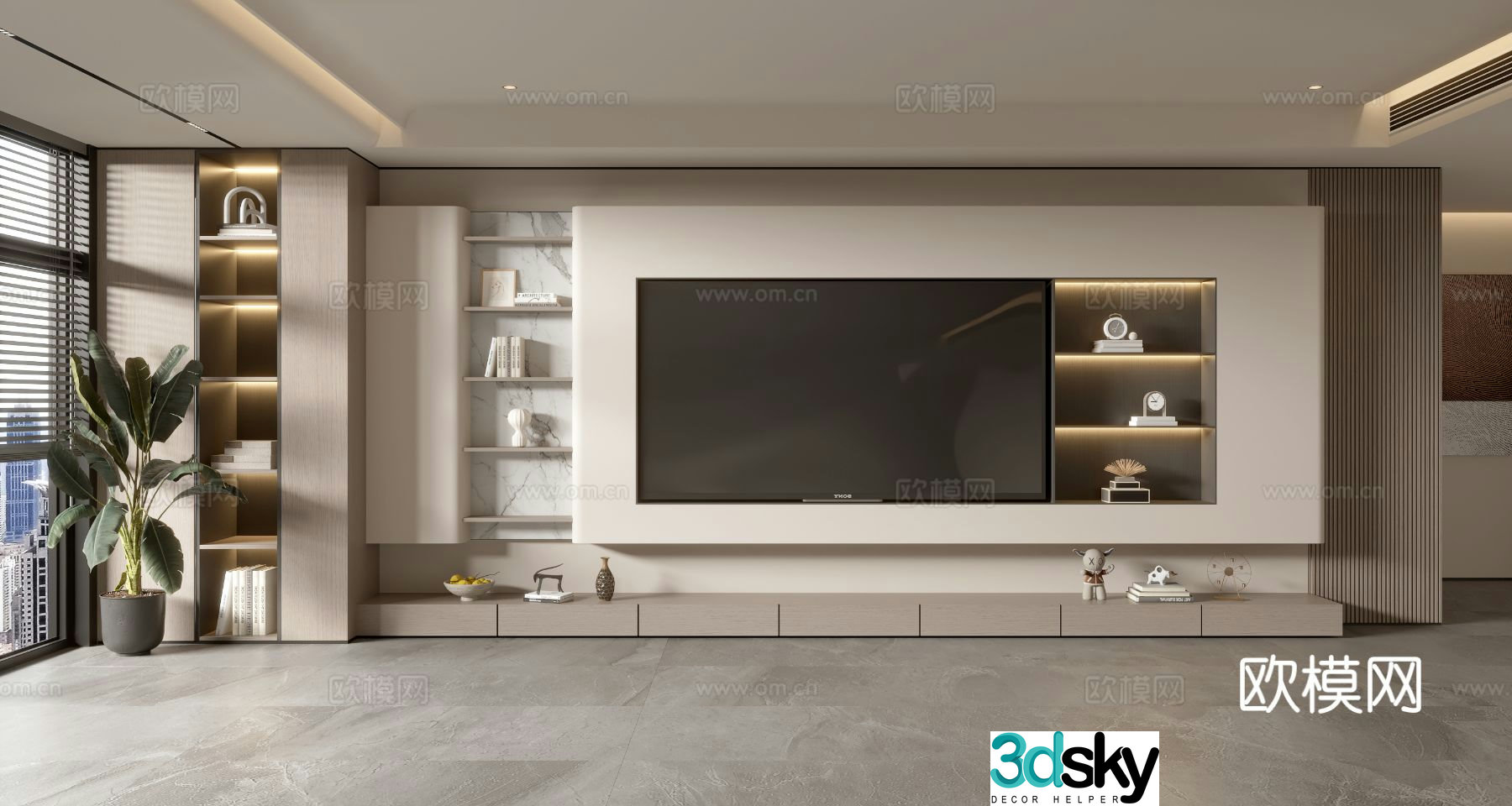 Modern TV background wall full wall TV cabinet 3d model