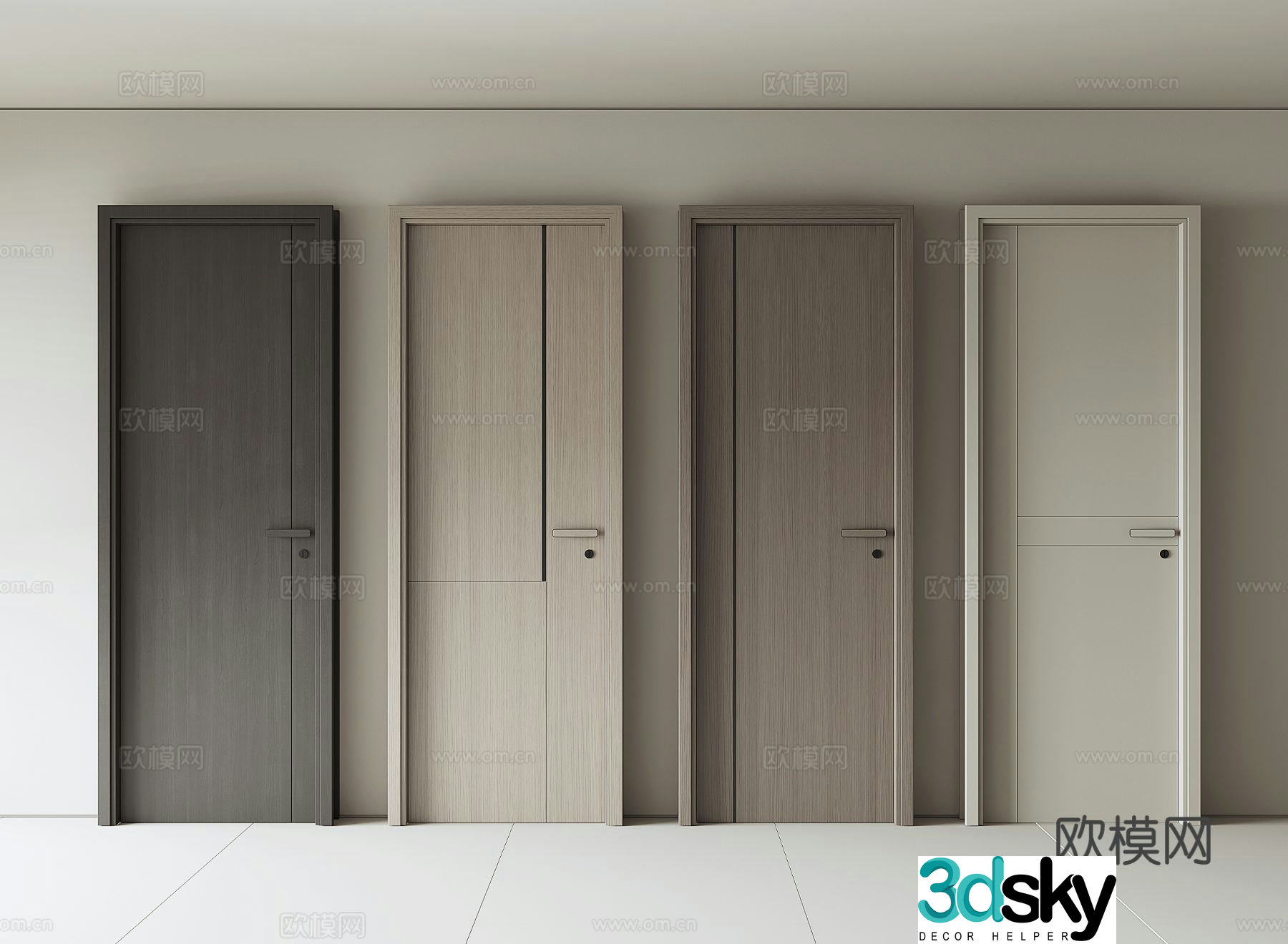 Modern room door wooden door single door 3d model