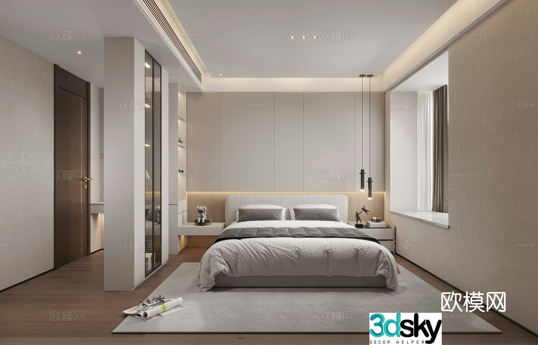 Modern minimalist bedroom master bedroom 3d model