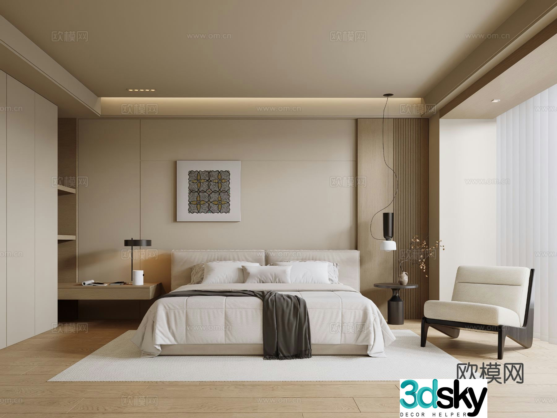 Creamy Bedroom Master Bedroom 3D Model