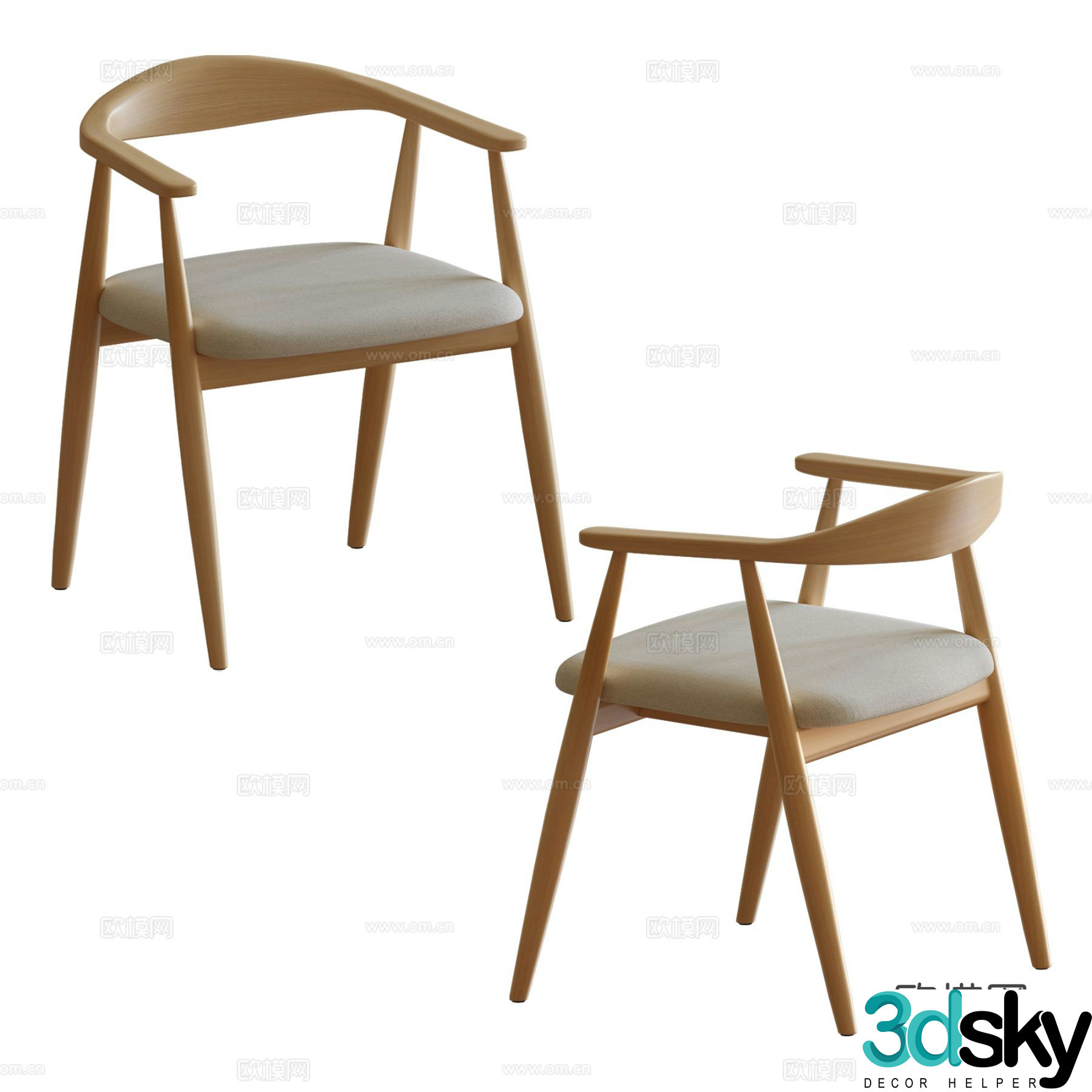 Nordic solid wood dining chair single chair 3d model