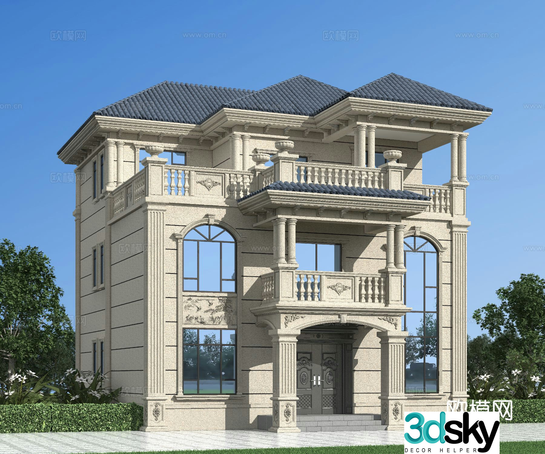 European style single-family villa appearance 3D model