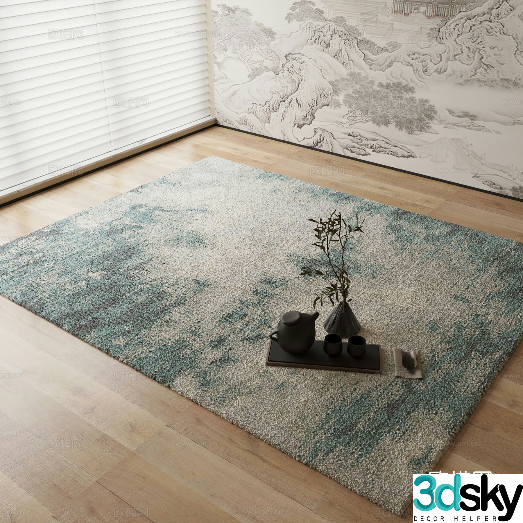 New Chinese carpet Ink splash carpet 3D model