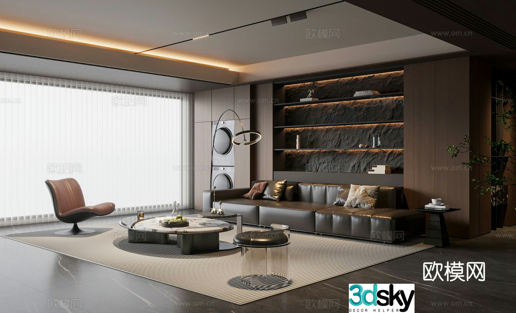 Italian living room sofa coffee table combination leisure chair sofa stool three-person sofa sofa back 3D model