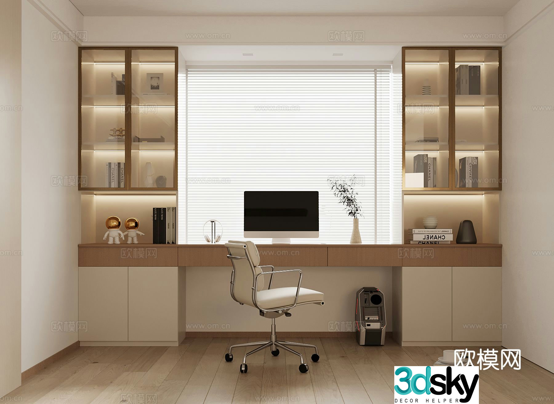 Modern desk integrated cabinet bay window cabinet 3d model
