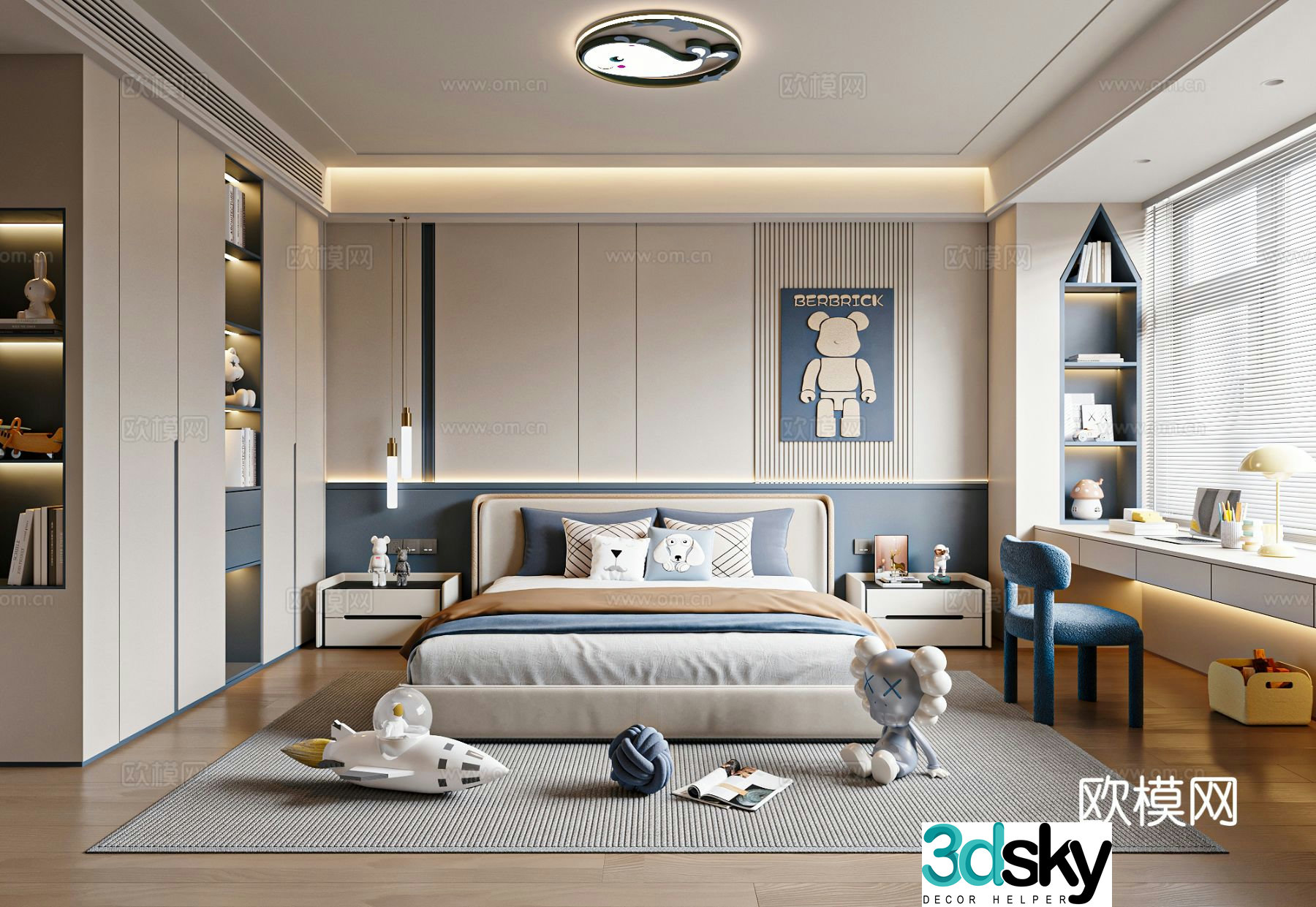 Creamy children’s room boy’s room children’s bed 3d model