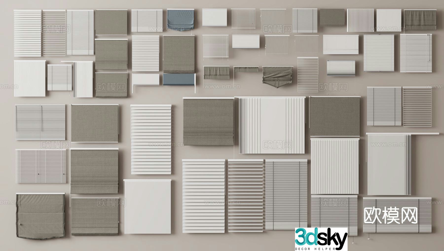 Modern curtains Roman curtains Venetian blinds 3d model